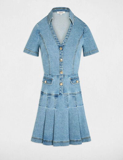 Korte trapeze jurk van denim stone washed denim vrouw