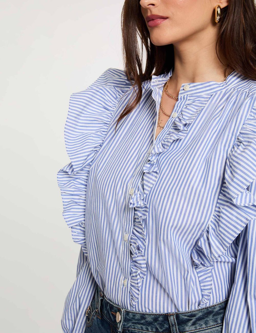 Chemise ray&eacute;e col mao bleu ciel femme