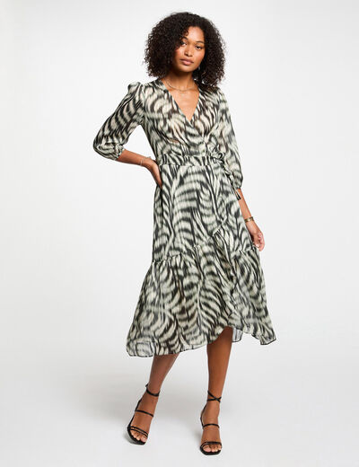 Robe midi évasée imprimée multicolore femme