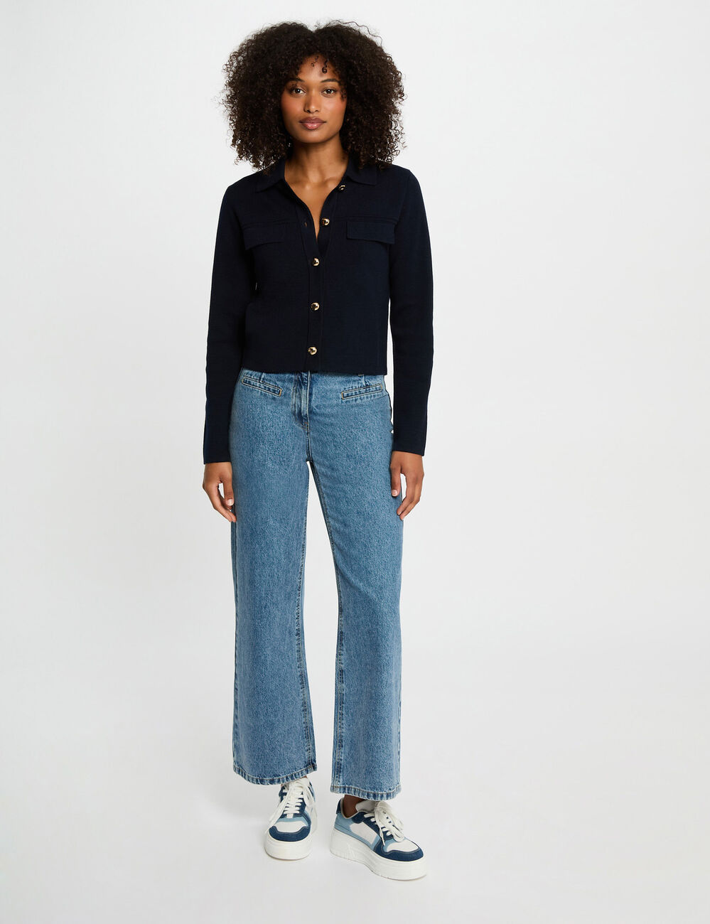 Vest met lange mouwen marineblauw vrouw