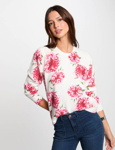 Trui met bloemenprint ivoor vrouw