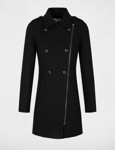 Manteau cintré zippé avec boutons noir femme