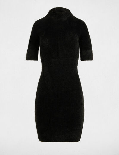 Robe tricot ajust&eacute;e manches courtes noir femme