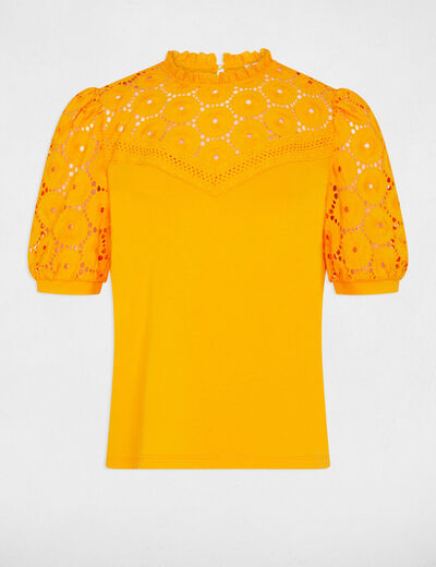 T-shirt manches courtes brodé orange femme