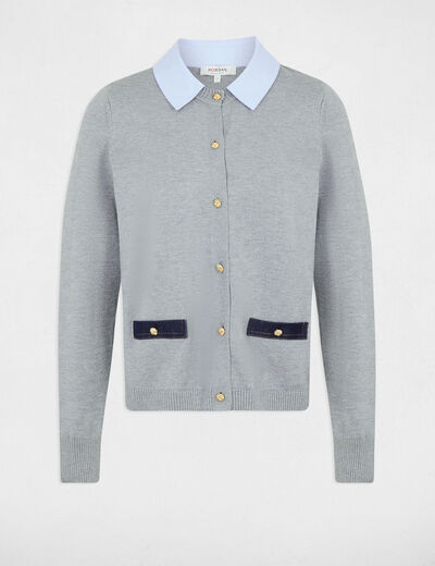 Pull col &agrave; revers gris clair femme