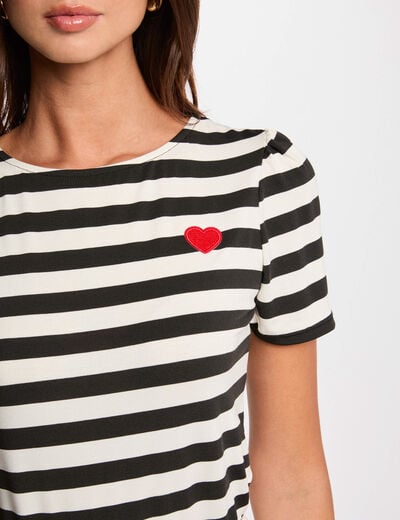 Gestreept T-shirt met korte mouwen helder wit vrouw