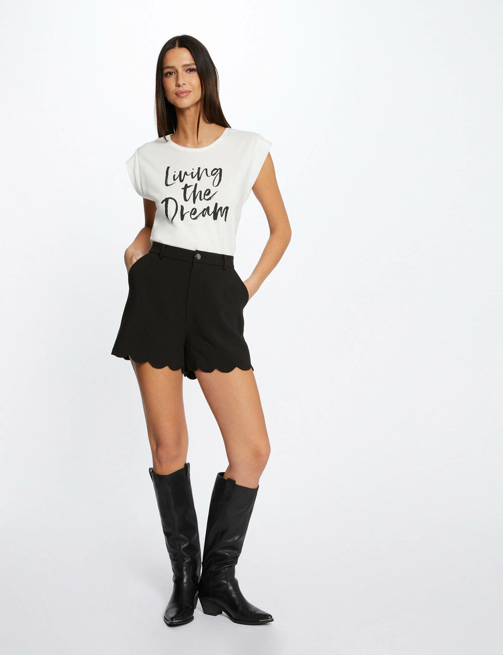 T-shirt met korte mouwen en opschrift ecru vrouw