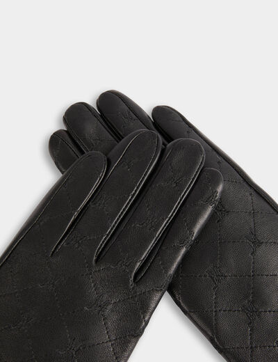 Gants similicuir monogramme noir femme