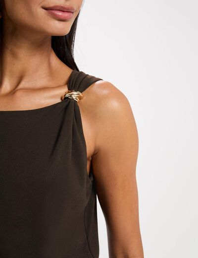 Asymmetrisch T-shirt met sieraad donker bruin vrouw