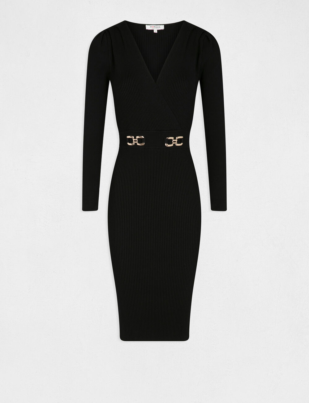 Robe pull ajust&eacute;e avec boucles noir femme