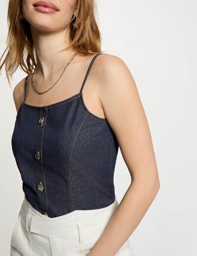 Top ajust&eacute; en jean denim brut femme