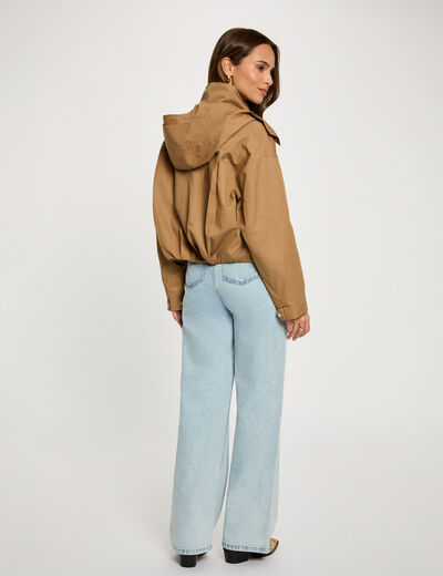 Blouson court col montant camel femme