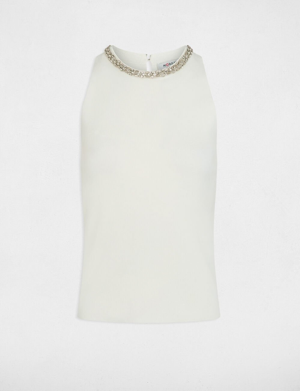 Debardeur ajust&eacute; strass blanc femme