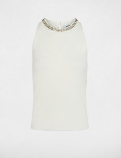 Debardeur ajust&eacute; strass blanc femme