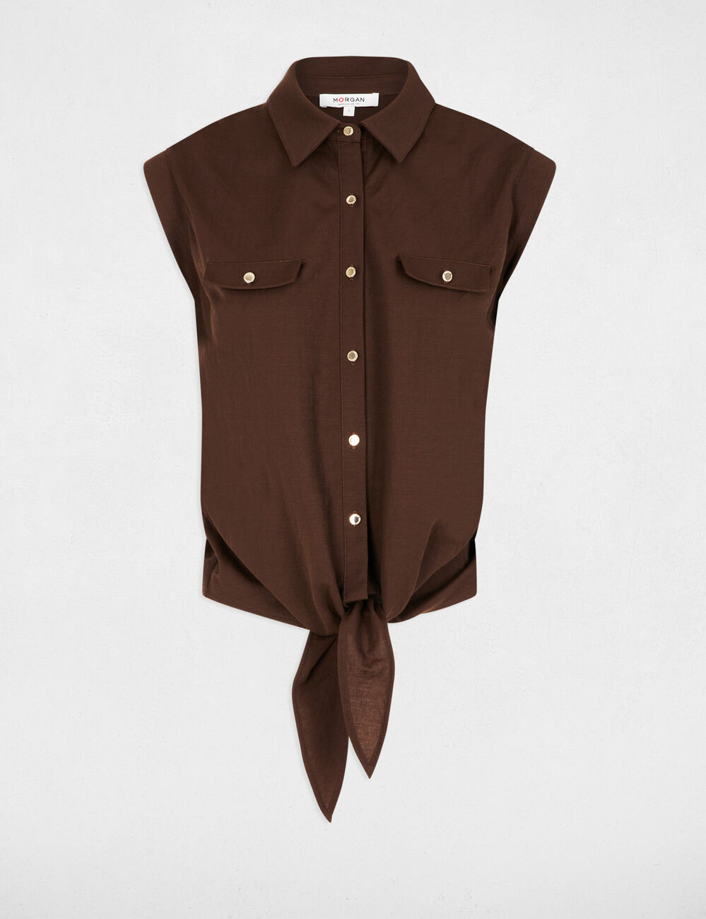 Blouse sans manches marron fonc&eacute; femme