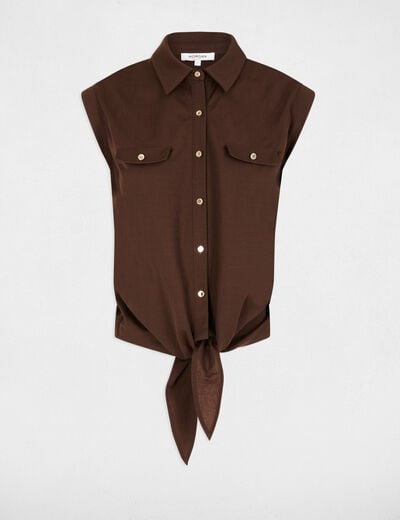 Blouse sans manches marron fonc&eacute; femme