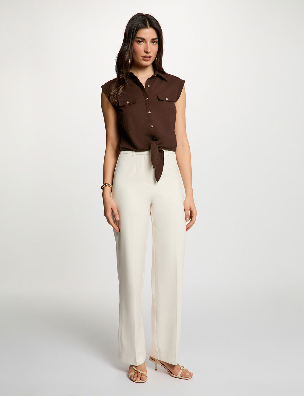 Blouse sans manches marron fonc&eacute; femme