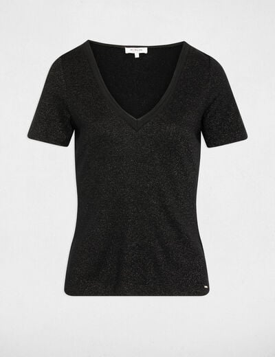 Getailleerd V-hals T-shirt zwart vrouw