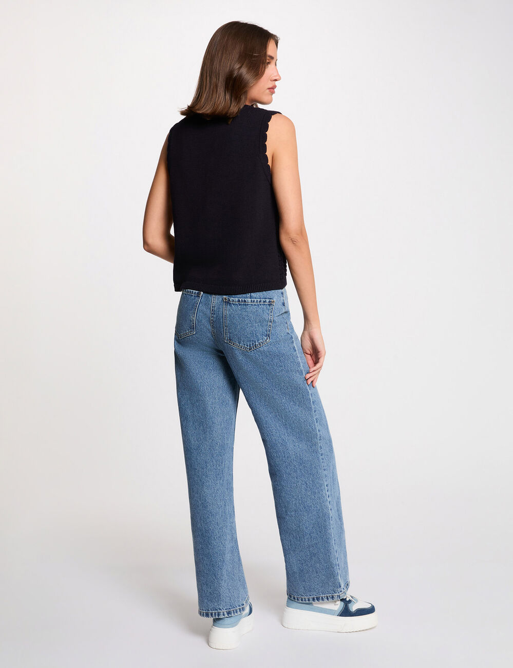 Gilet ajouré sans manches bleu marine femme