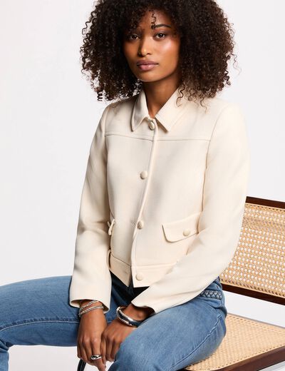 Veste courte sans manches creme femme