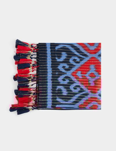 Foulard imprimé à pompons multicolore femme