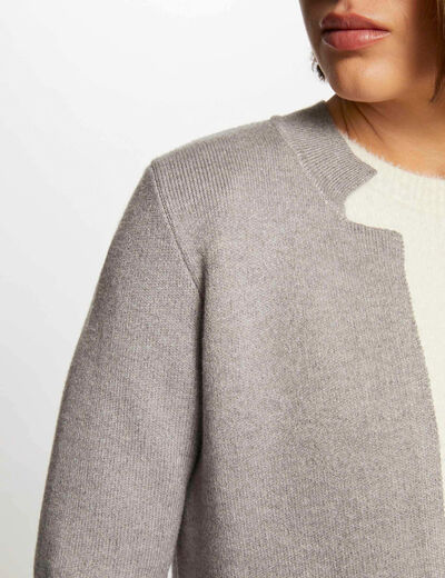 Gilet droit &agrave; col crant&eacute; gris clair femme