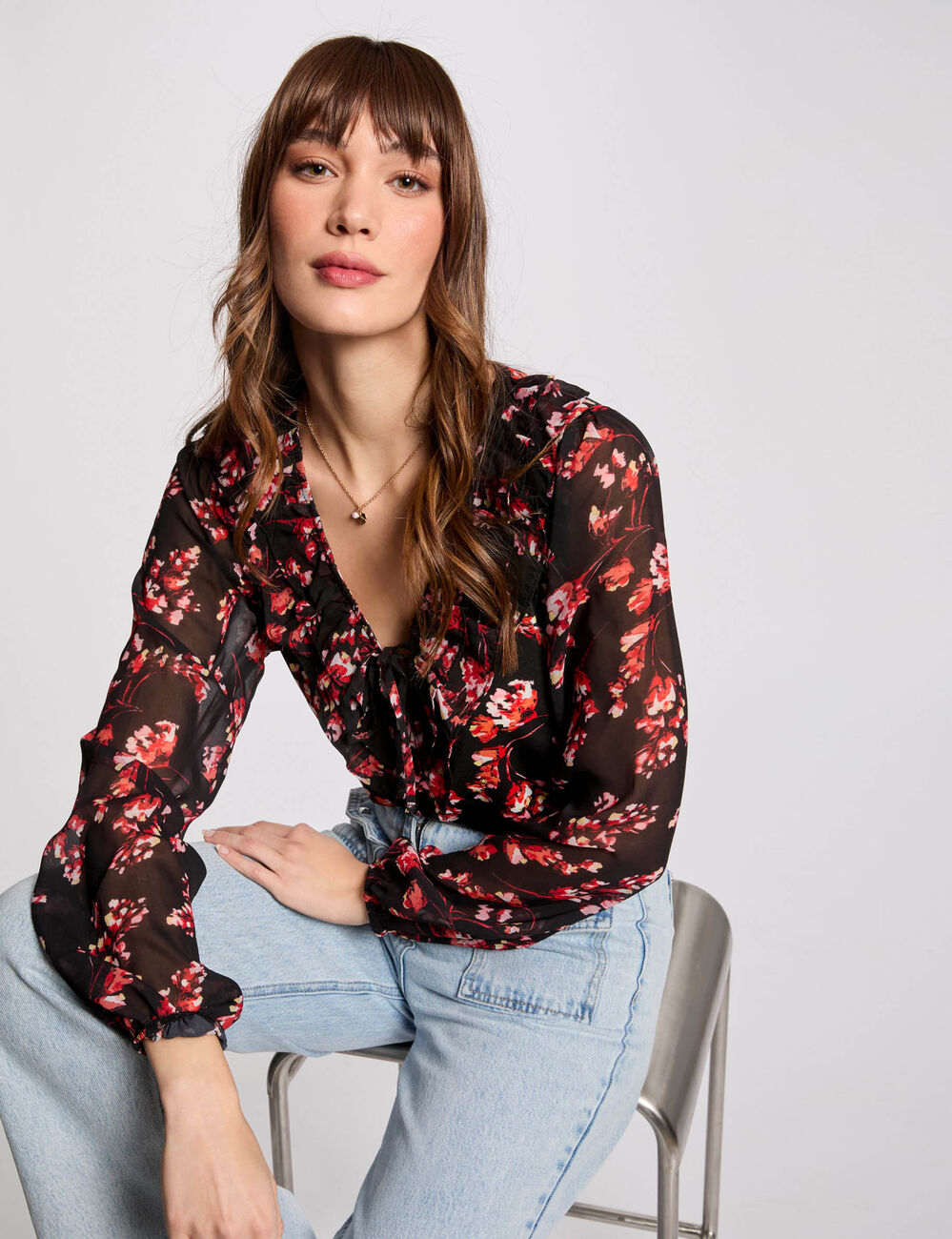 T-shirt manches longues multicolore femme