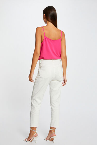 Tanktop met dunne bandjes en col framboos vrouw