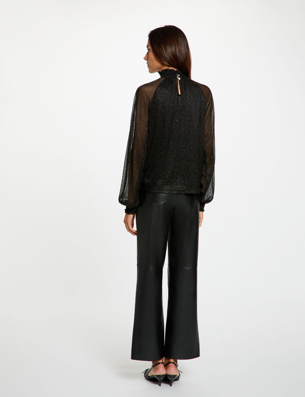 Blouse col montant noir femme