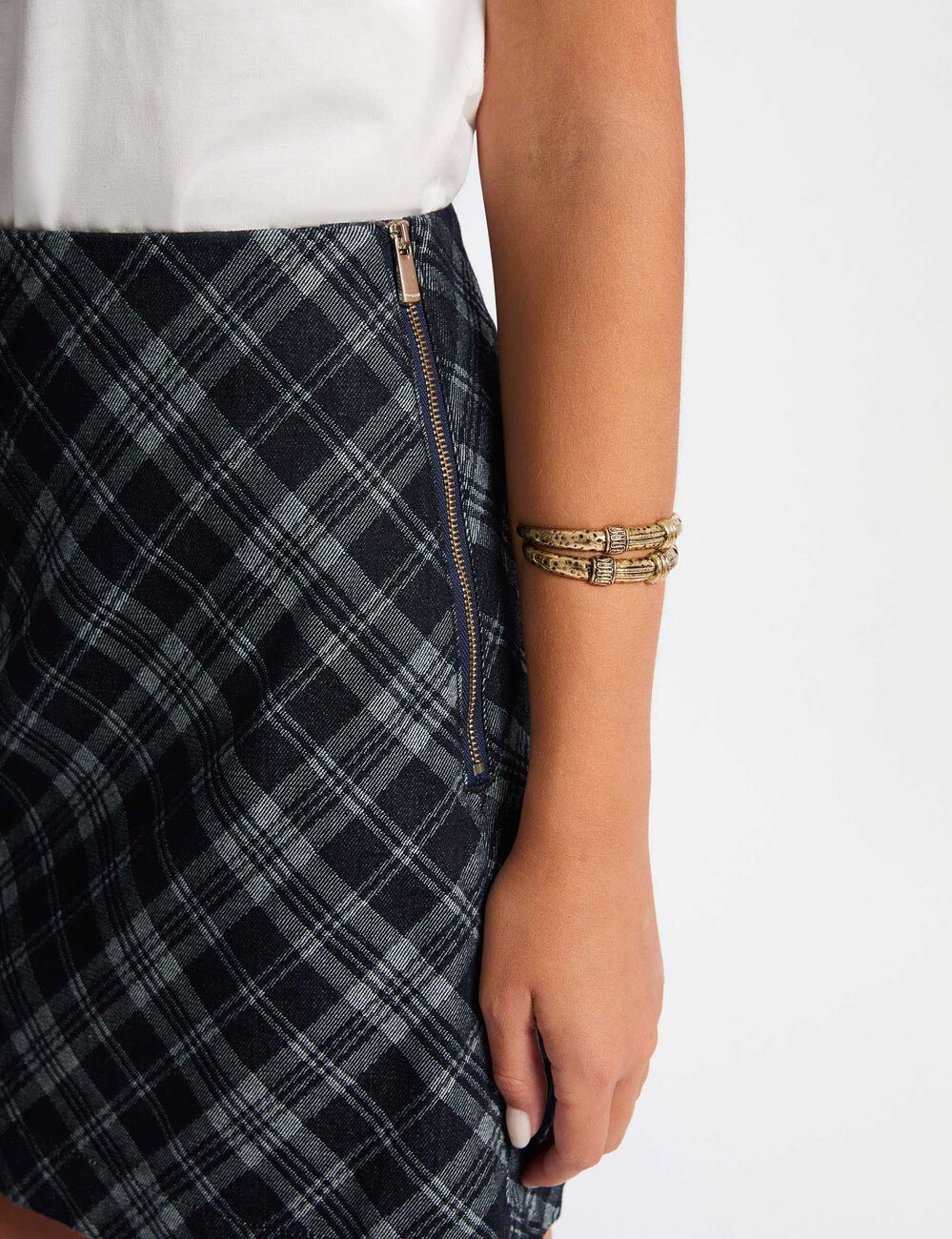 Korte A-lijn rok ruw denim vrouw