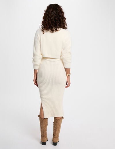Robe tricot cintr&eacute;e ivoire femme