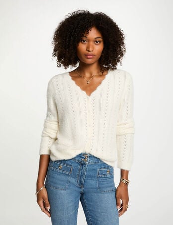 Gilet court col v ivoire femme