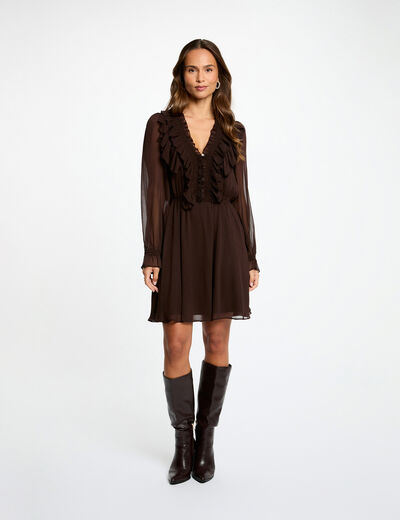 Robe courte ajustée marron foncé femme