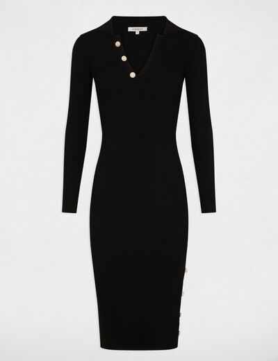 Gespleten trui-jurk met knopen zwart vrouw
