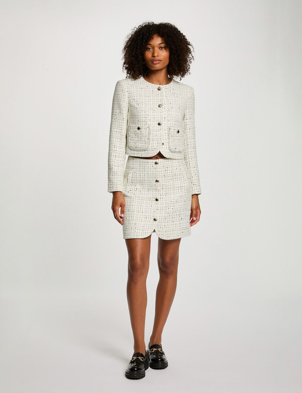 Veste ajustée col rond ivoire femme