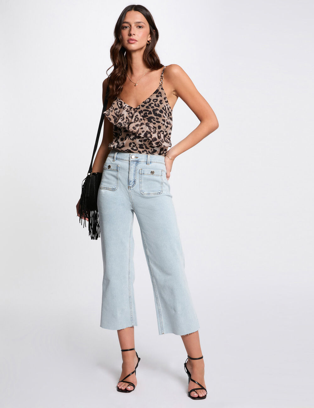 7/8 broek met wijde pijpen gebleekt denim vrouw