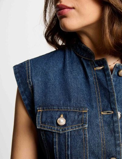 Korte jumpsuit in jeans ruw denim vrouw