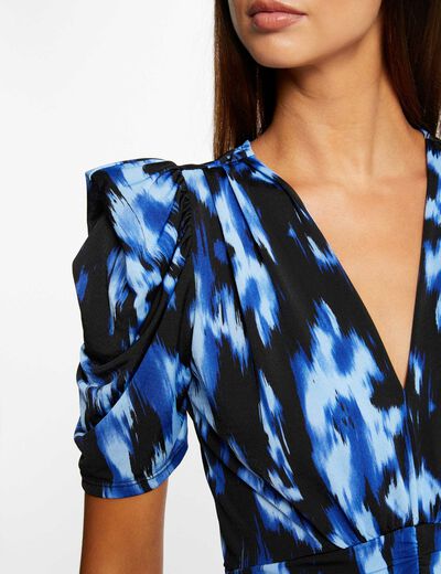 T-shirt manches courtes imprimé abstrait bleu femme