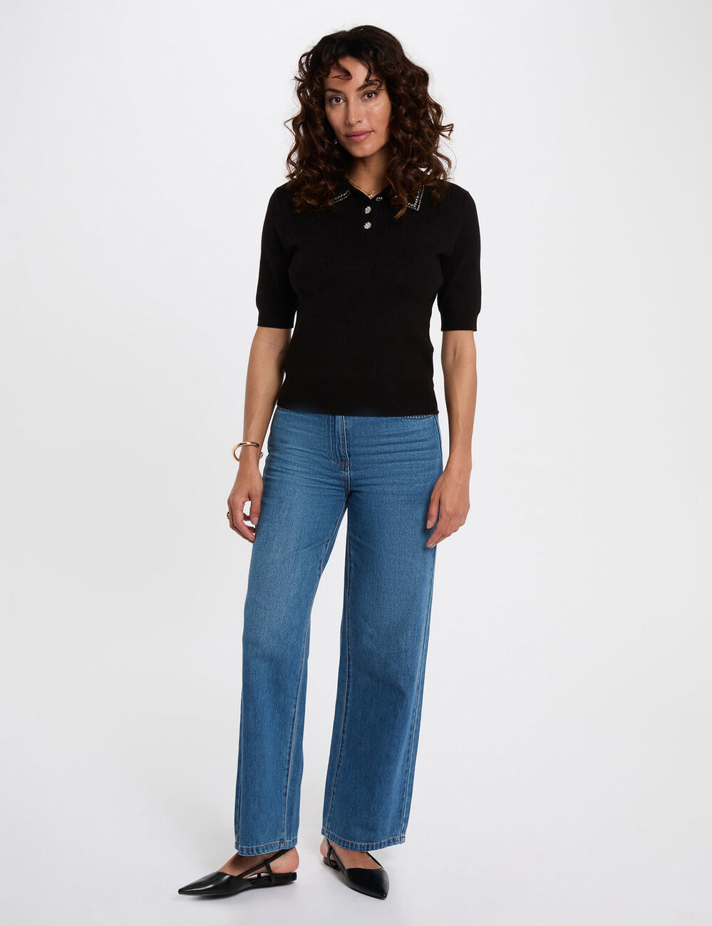 Getailleerde trui met polokraag zwart vrouw