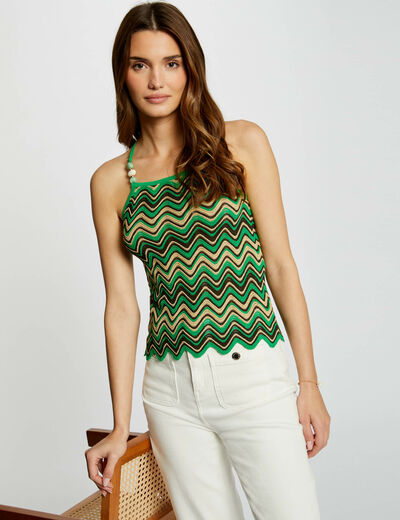 Top en maille imprimé vert femme