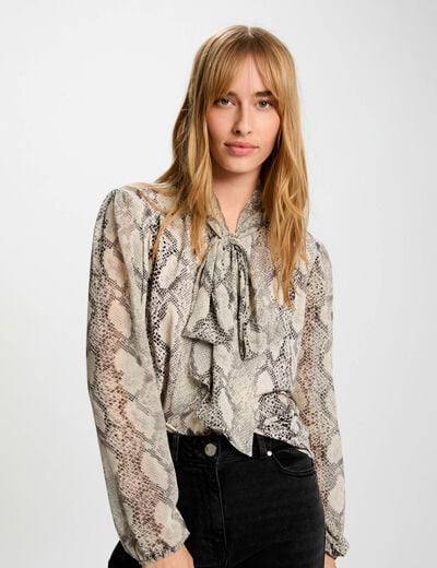 T-shirt met lavallièrekraag meerkleurig vrouw