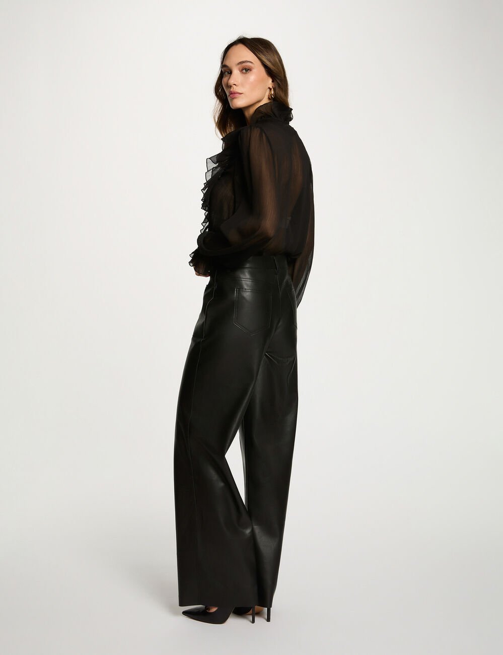 Chemise fluide col v noir femme
