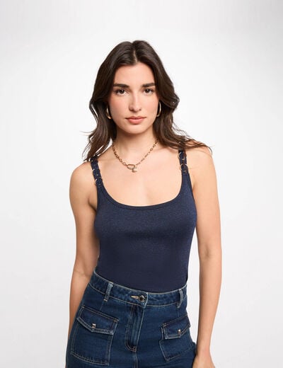 Getailleerd T-shirt met ronde hals marineblauw vrouw