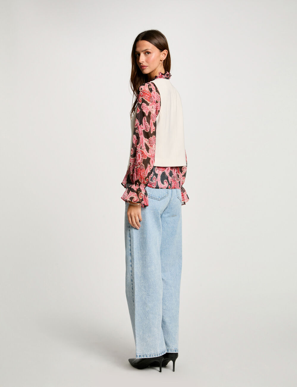 Gilet sans manches col en V ivoire femme