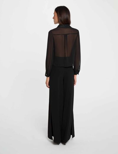 Chemise tweed manches longues noir femme