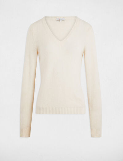 Pull court col v ivoire femme