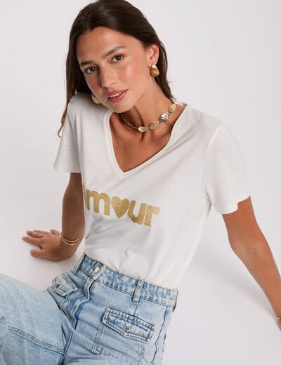T-shirt à inscription blanc femme