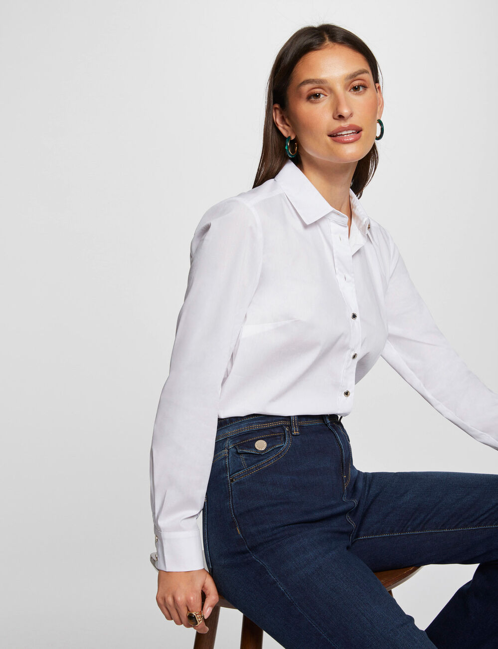 Overhemd met lange mouwen helder wit vrouw