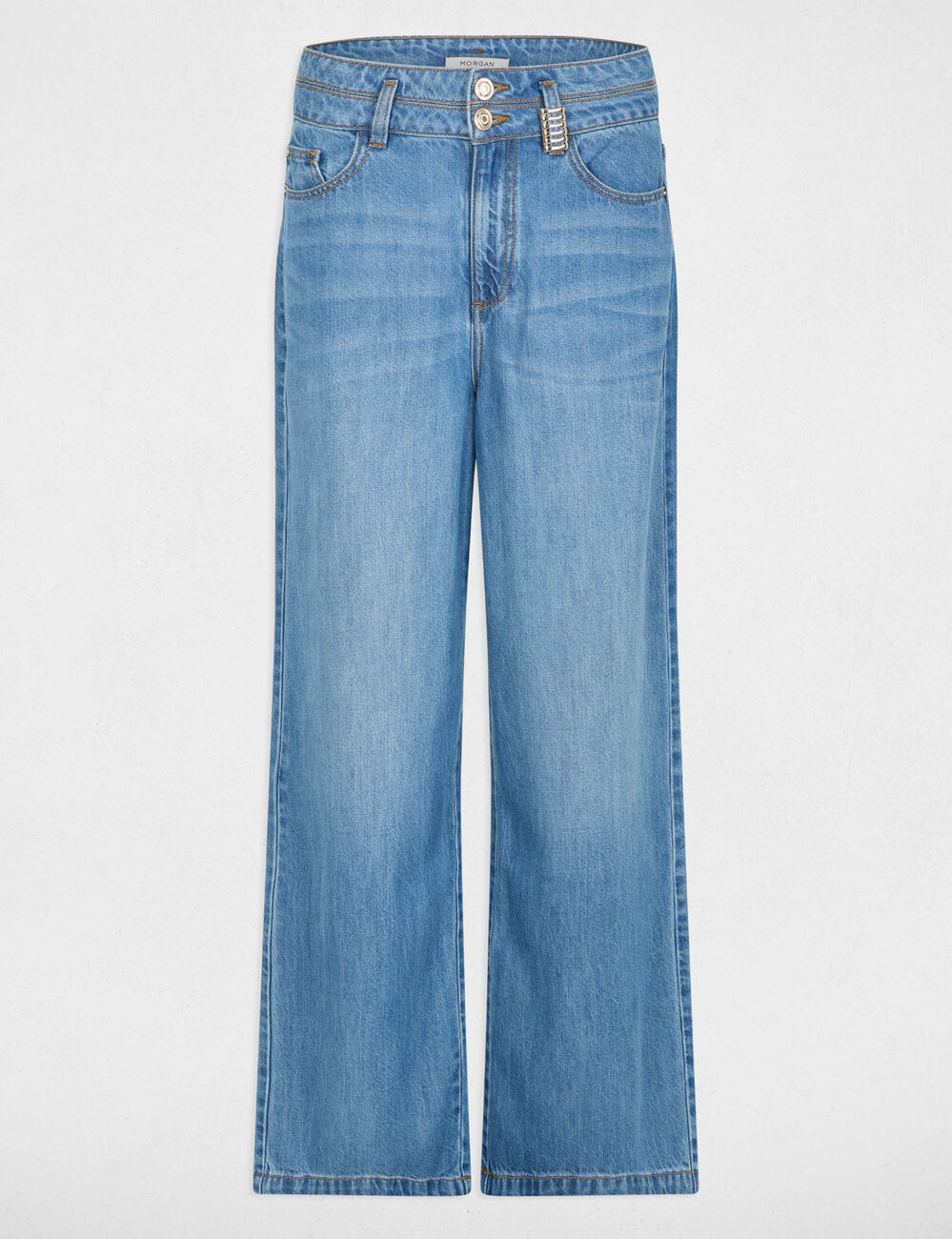 Pantalon large taille haute denim stone femme