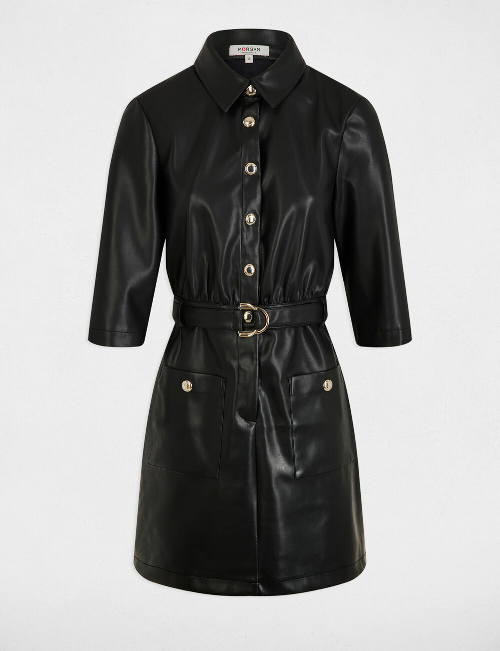 Robe courte droite simili cuir noir femme